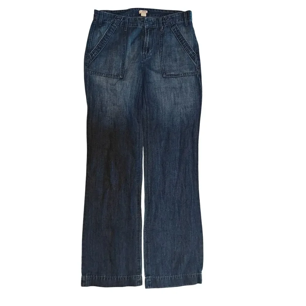 J.Crew Wide Leg Denim Pants Size 4 High Rise Blue Jeans